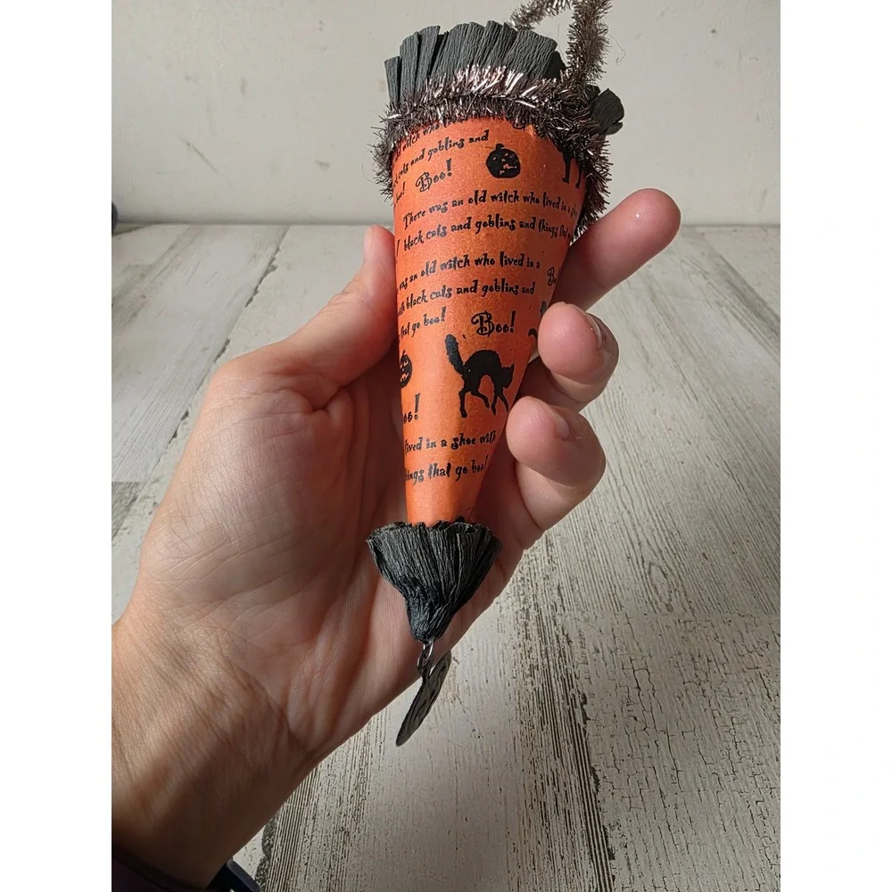 Vintage cannon falls? bethany? Halloween basket candy ornament tinsel paper